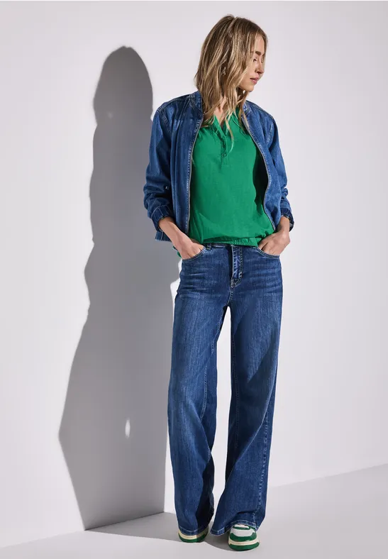 Street One Damen Blusen-Shirt Aus Jersey – Hemdkragen, 3/4-Ärmel, Mit Stretch, Bequem & Elegant