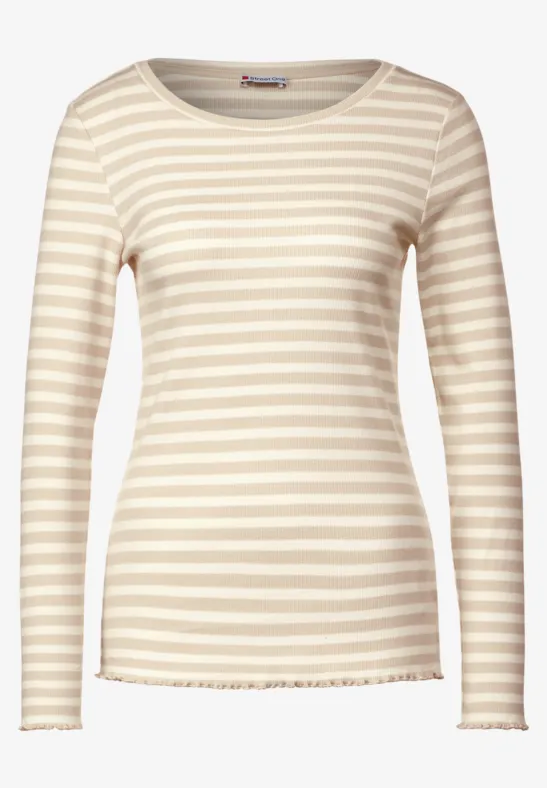 Street One Dames Shirt Gestreept Gebreide Look Met Ronde Hals