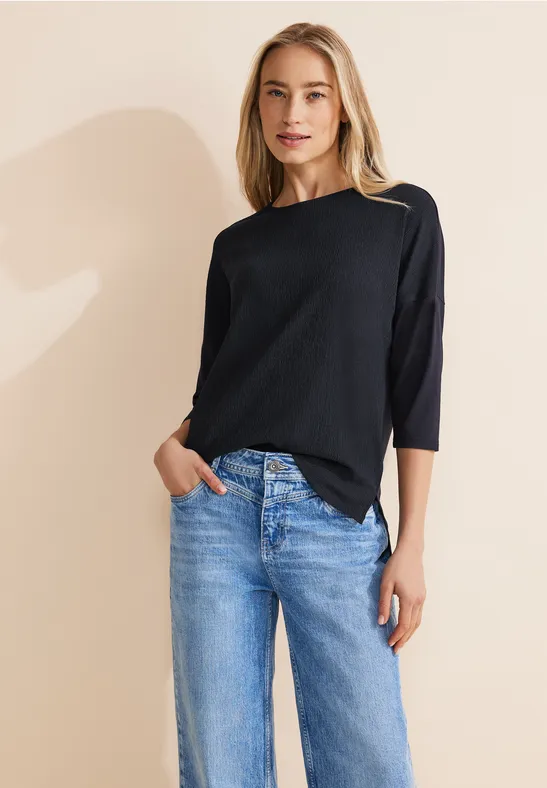 STREET-ONE Shirt im Materialmix für Damen in Blau | STREET-ONE