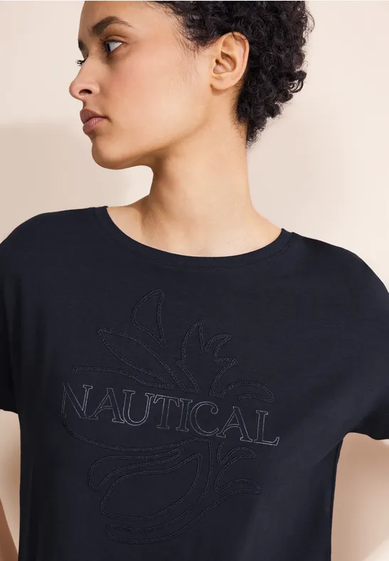 Street One Damen T-Shirt Mit Stickerei – Baumwolle Kurzarm Shirt Mit Elegantem Design