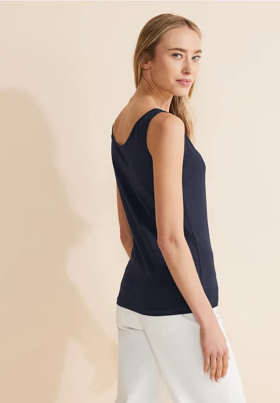STREET ONE Damen Satin Top In Deep Blue – Bluse Mit V-Ausschnitt & Raffung An Der Schulter | Weiche Viskose, Seitliche Schlitze | Größe 44