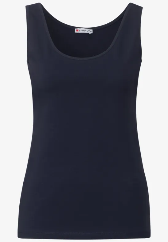 STREET ONE Damen Satin Top In Deep Blue – Bluse Mit V-Ausschnitt & Raffung An Der Schulter | Weiche Viskose, Seitliche Schlitze | Größe 44