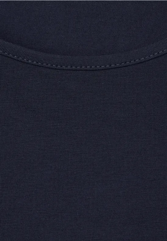 STREET ONE Damen Satin Top In Deep Blue – Bluse Mit V-Ausschnitt & Raffung An Der Schulter | Weiche Viskose, Seitliche Schlitze | Größe 44