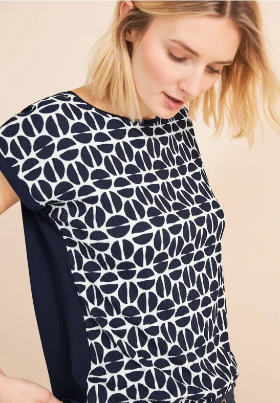 STREET ONE Materialmix Top Damen – V-Ausschnitt Mit Raffung, Weicher Sommertop