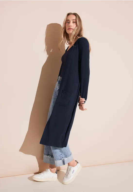 Long Cardigan Lange Blaue Strickjacke Sweater Cardigan Lang Blau