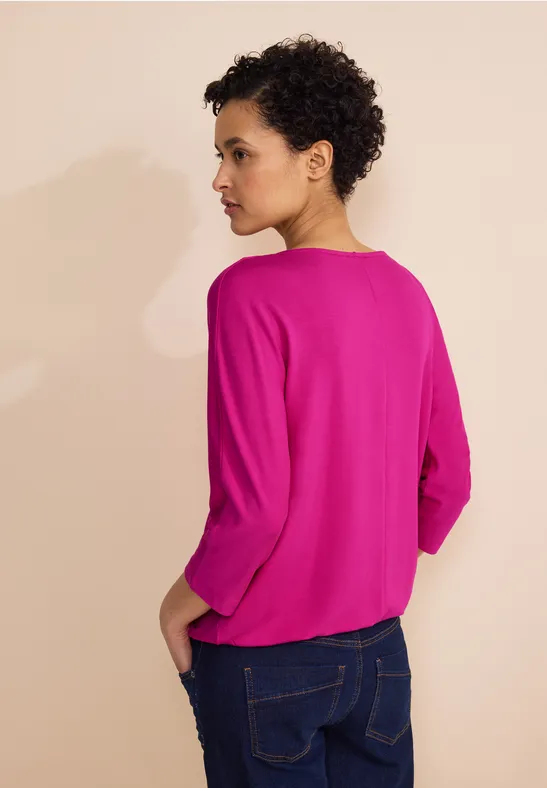 Street One A321495 Maglietta Donna Maniche Corte - Scollo Submarine, Elastico In Vita, Effetto Maglia, Rosa Magnolia, Taglia 42