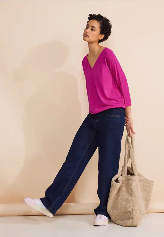 Street One Material Mix Top In Magnolia Pink - Crabtree Cottage