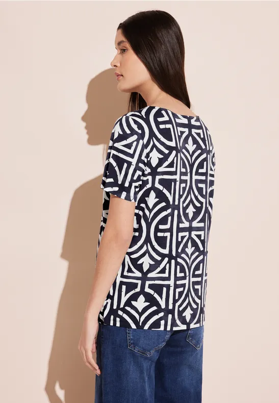 Street One Damen T-Shirt Mit Print – Aus Baumwolle Mit Stretch, Rundhals & Rückennaht, Lässiger Basic