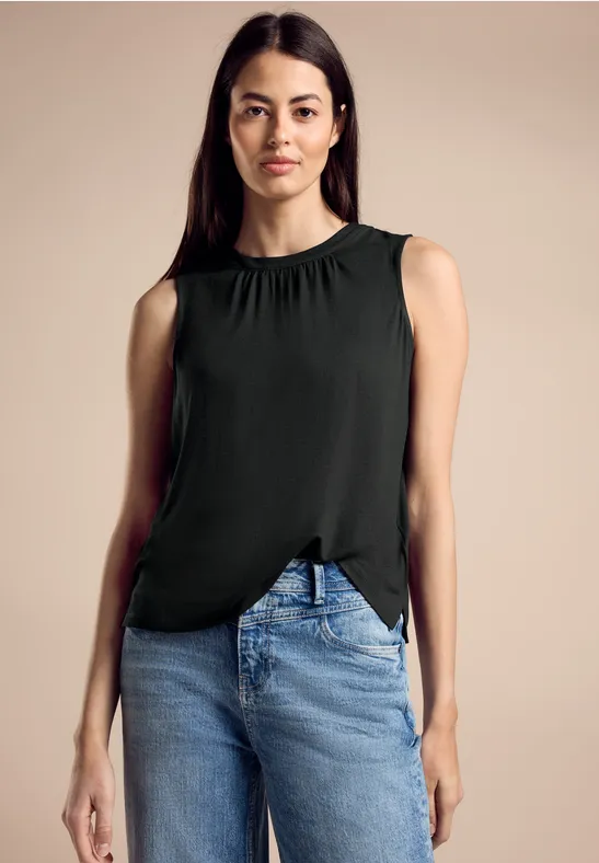 Street One Damen Jersey Top – Lässiges Sommertop Mit Gummibund, Flammgarn-Optik