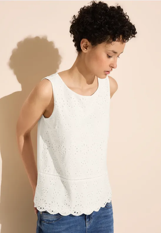 STREET-ONE Débardeur avec broderie pour femmes en Blanc STREET-ONE