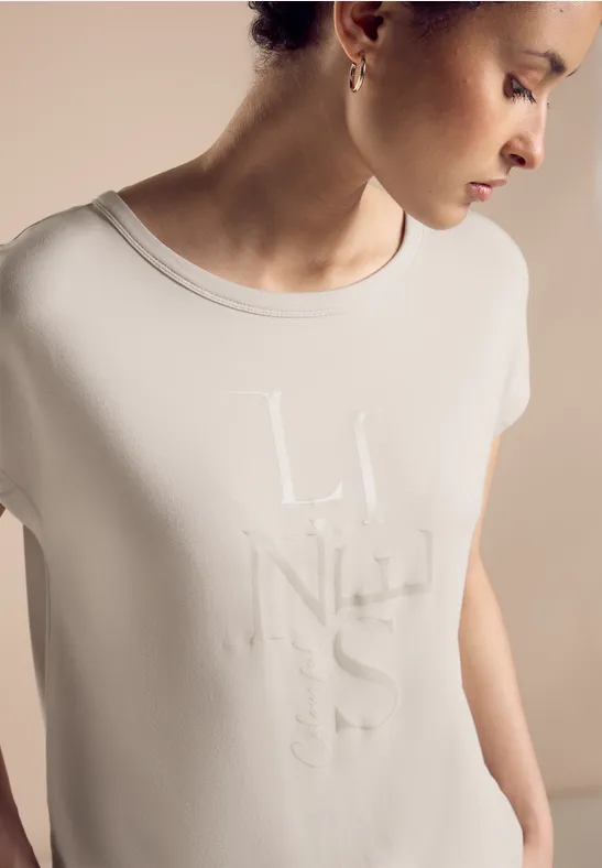 T-shirt Street One Con Paillettes, Smooth Sand Beige, Taglia 50, In Puro Cotone, Girocollo - 2