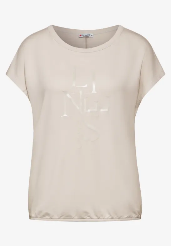 Street One T-shirt Con Paillettes Beige: Maglia Donna Cotone Morbido, Girocollo, Manica Corta