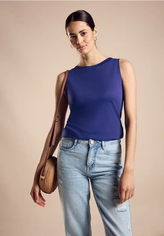 Street One Top Estivo Con Stampa, Scollo A V E Spalline Increspate, Violet Blue, Taglia 44