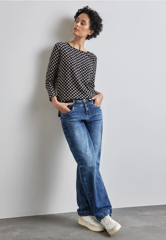 T-shirt Femme Street One - Jersey Coton - Col Avec Ruban à Nouer - Manches Courtes - Coupe Décontractée