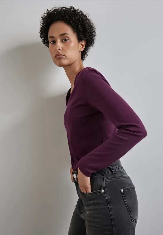 STREET ONE Damen-T-Shirt Mit Süßem Herzausschnitt – ärmellos, Aus Baumwolle-Modal, Größe 38, Farbe Bellflower Lilac