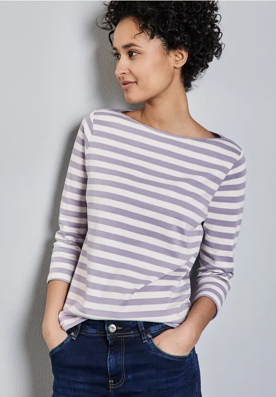 T-shirt coton basique a rayures - Mode Chaussures et