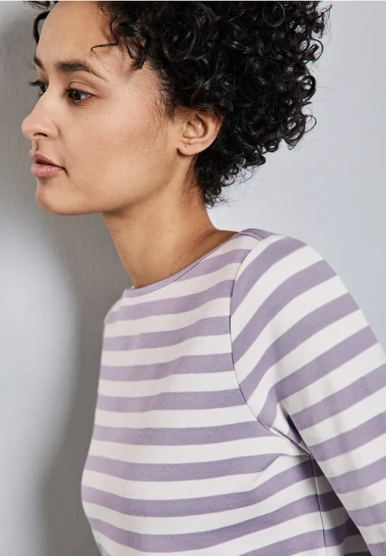 T-shirt New Look Fille 12-13 Ans – Rayures Violettes, Col Rond, 100% Coton – Bon état
