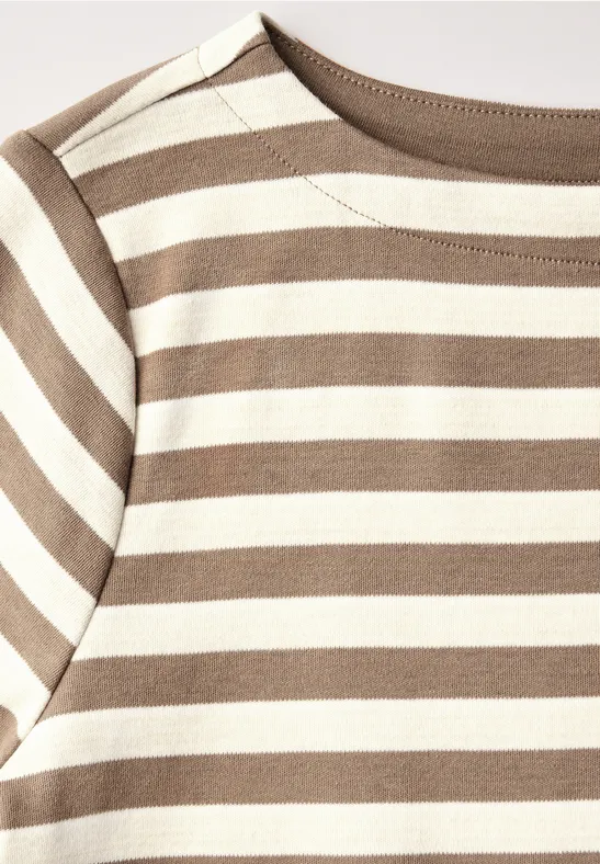 T-shirt Peintre J Crew Femme M Manches Longues Rayé Noir Et Beige 100% Coton