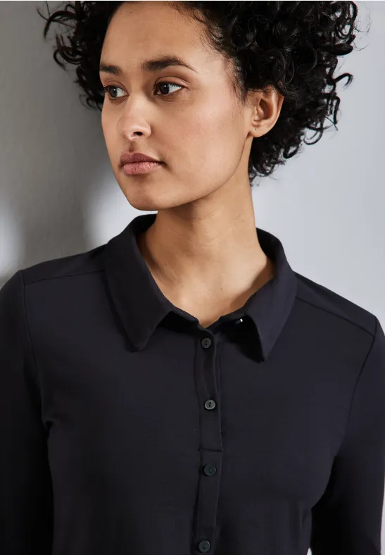 Street One Damen Blusen-Shirt Aus Jersey – Hemdkragen, 3/4-Ärmel, Mit Stretch, Bequem & Elegant