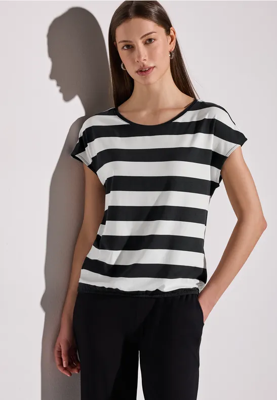 Street One Damen T-Shirt 'Gerda' – Gestreiftes Sommer-Shirt Mit V-Ausschnitt & Längere Rückseite