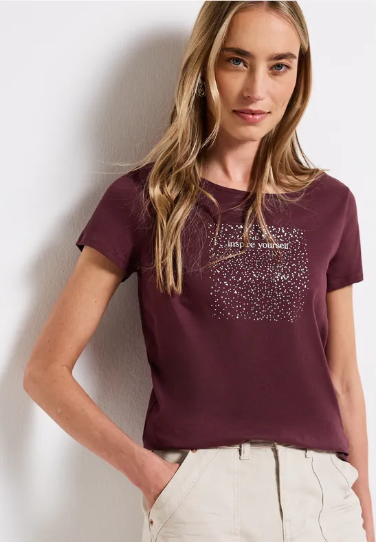 STREET-ONE T-shirt avec impression sur film pour femmes en Rouge