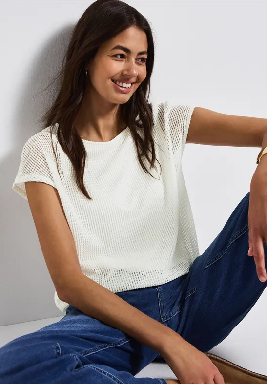 STREET-ONE 2-in-1 Mesh T-Shirt für Damen in Weiß STREET-ONE