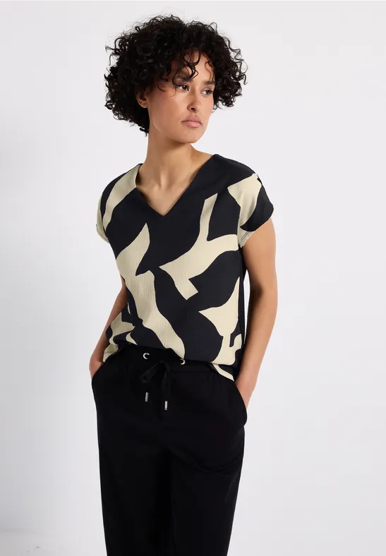 Street One Maglietta Donna Manica Corta Strutturata - Scollo A V E Retro Elasticizzato