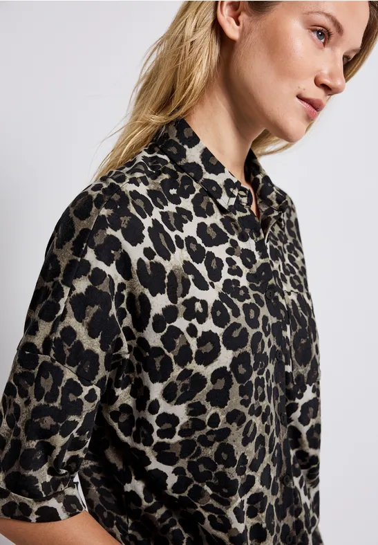 Street One Pullover Leo Print Grau STREET-ONE Cosy Leo Pullover