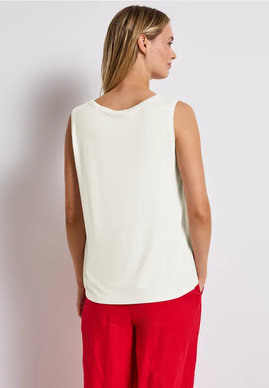 STREET ONE Materialmix Top Damen – V-Ausschnitt Mit Raffung, Weicher Sommertop
