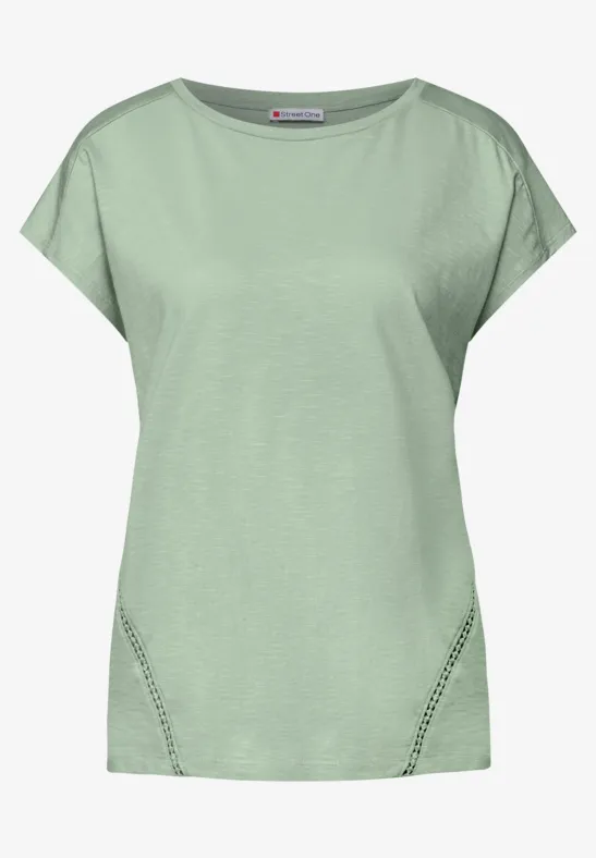 Street One Damen T-Shirt Mit Häkeldetails - Weicher Baumwoll-Modalmix, Lässiger Fit