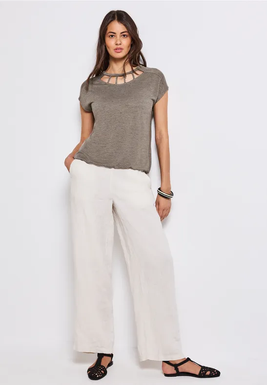 Street One Damen Leinenshirt – Leichte Bluse Mit Kurzarm Und Rundhalsausschnitt