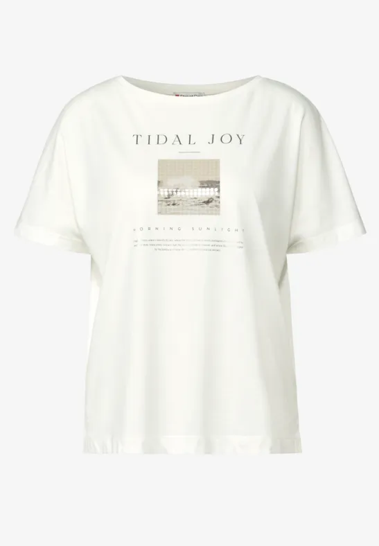 T-Shirt Street One Femme Avec Manches Turn-Up Et Design Artistique Scintillant