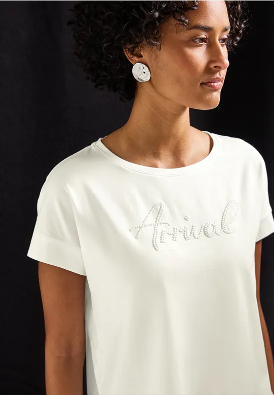 STREET-ONE Shirt mit Wording Artwork für Damen in Beige | STREET-ONE