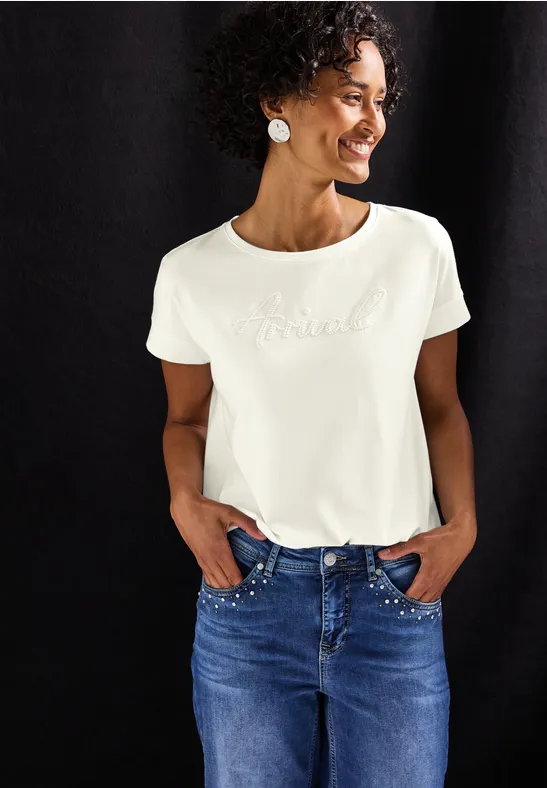 Street One Damen T-Shirt Mit Stickerei – Baumwolle Kurzarm Shirt Mit Elegantem Design