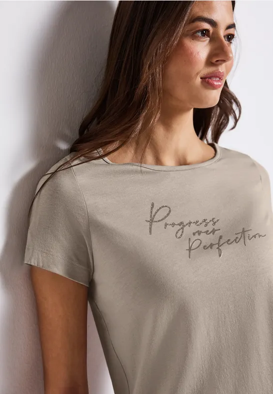 STREET-ONE Basic Shirt mit Print für Damen in Beige | STREET-ONE