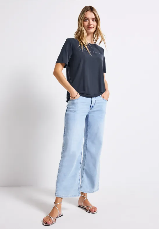 Silk-Look Shirt mit Wording für Damen in Grau