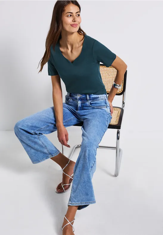 STREET ONE Damen-T-Shirt Mit Süßem Herzausschnitt – ärmellos, Aus Baumwolle-Modal, Größe 38, Farbe Bellflower Lilac