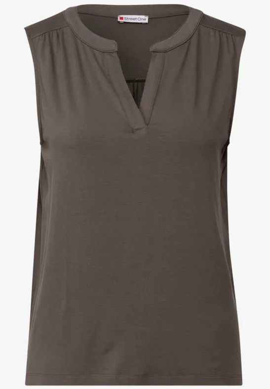 Street One Damen Shirt Split Neck - Baumwolle Tunika Mit 3/4 Arm