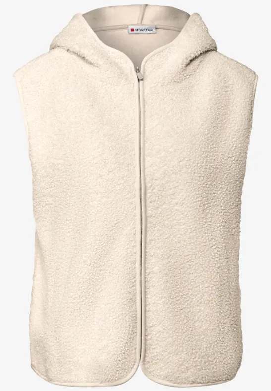 Street One teddy vest met capuchon tusk cream 44