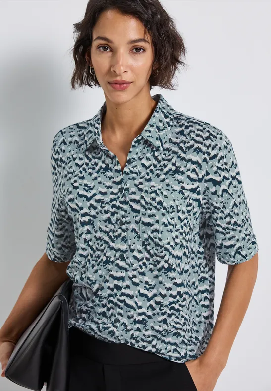 Street One Damen Blusen-Shirt Aus Jersey – Hemdkragen, 3/4-Ärmel, Mit Stretch, Bequem & Elegant