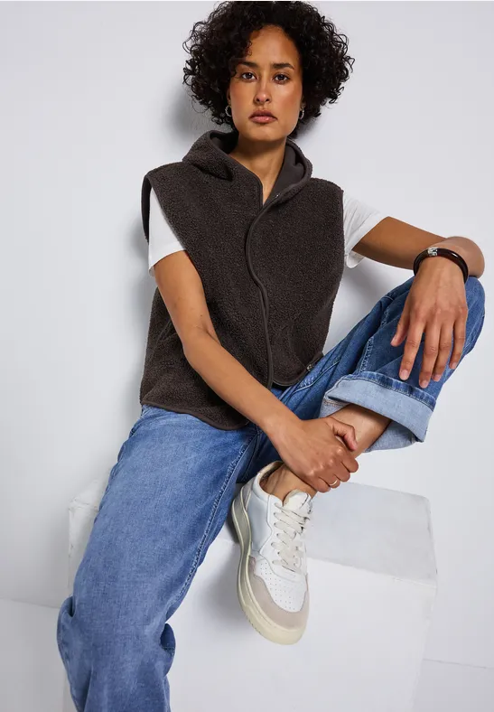Street One Damen Teddy-Weste Mit Kapuze - Weich & Lässig