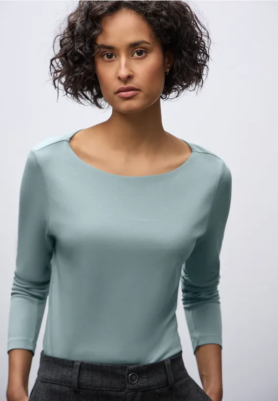 LiKing Shirt met lange mouwen voor dames, basic shirt met lange mouwen, bovendeel met stretch katoen, verpakking van 3 stuks 6151, 3 x wit., XL