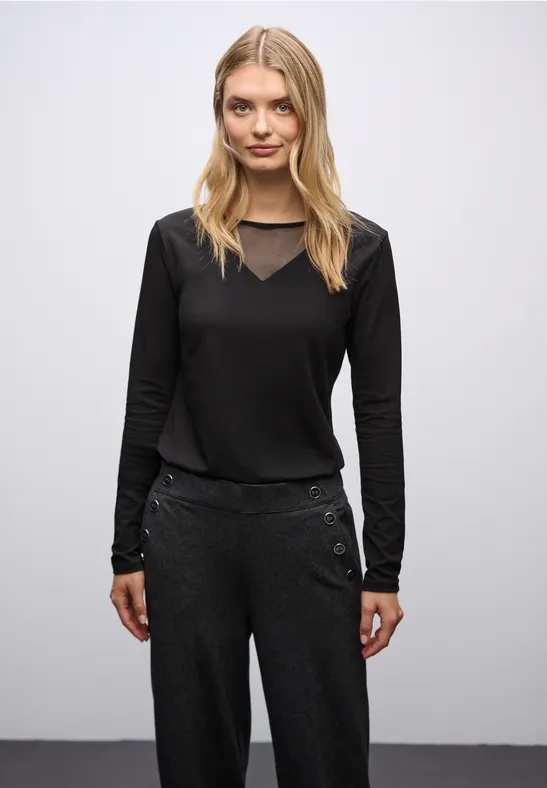 STREET ONE Damen-Shirt In Strick-Optik – Bequemes Basic Für Jeden Tag In Schwarz, Größe 42