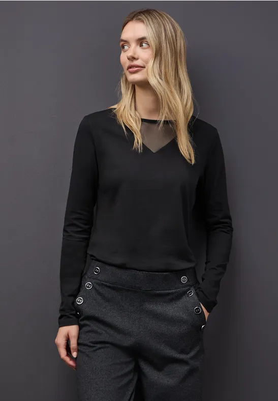 STREET ONE Damen-Shirt In Strick-Optik – Bequemes Basic Für Jeden Tag In Schwarz, Größe 42