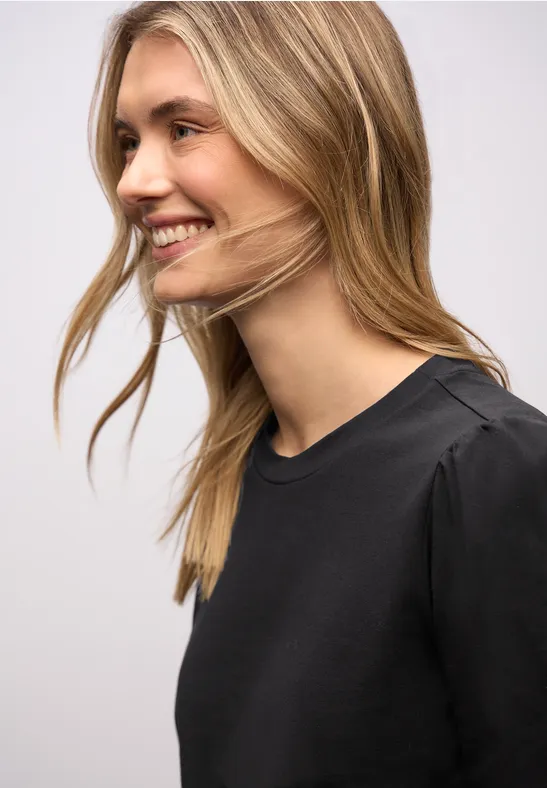 STREET ONE Damen-Shirt In Strick-Optik – Bequemes Basic Für Jeden Tag In Schwarz, Größe 42