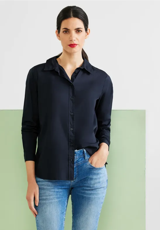 Chemise bleu ciel coton manches 3/4 grande taille femme du 46 au 56 Couleur noir