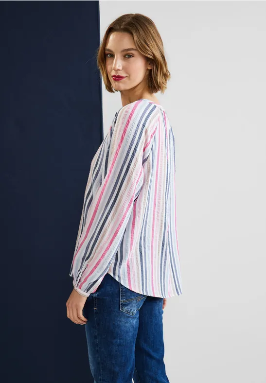 STREET-ONE Seersucker blouse voor dames in Wit STREET-ONE