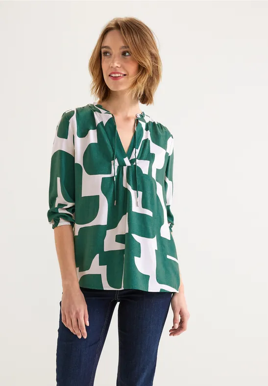 STREET-ONE Print Bluse mit 3/4 Ärmel für Damen in Grün | STREET-ONE