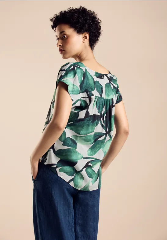 STREET ONE Damen Bluse | Sommerbluse Mit Streifen-Print | 3/4-Ärmel, Rundhals | Aus 100% Baumwolle