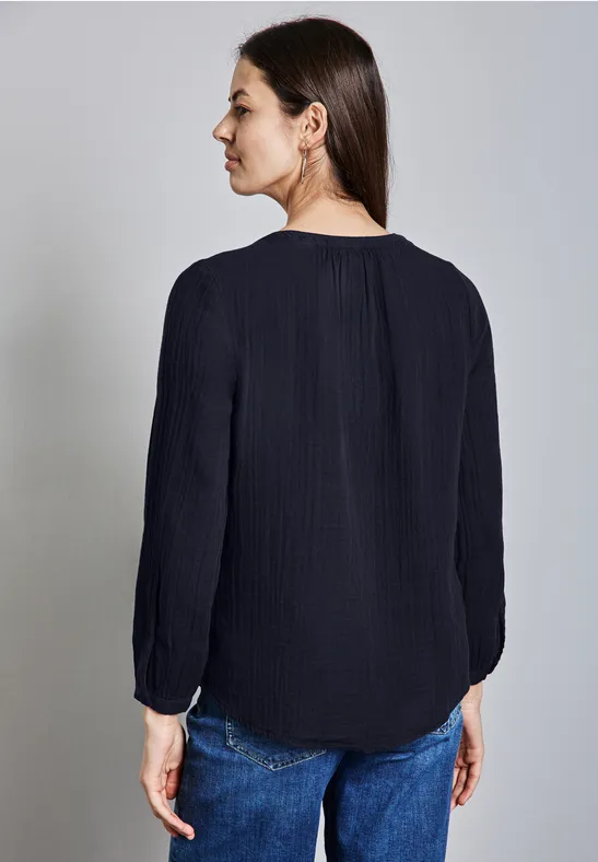 Street One Damen Musselin Bluse – Langarm, Mit Manschetten & Klassischem Kragen, Pflegeleicht & Bügelfrei
